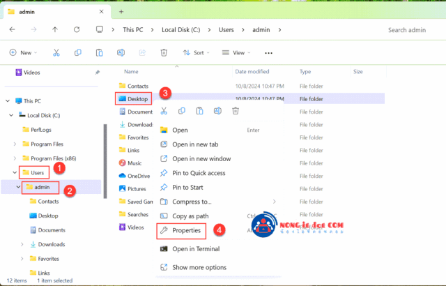 ภาพคลิกขวาโฟลเดอร์ Desktop เพื่อเข้าสู่ Properties
