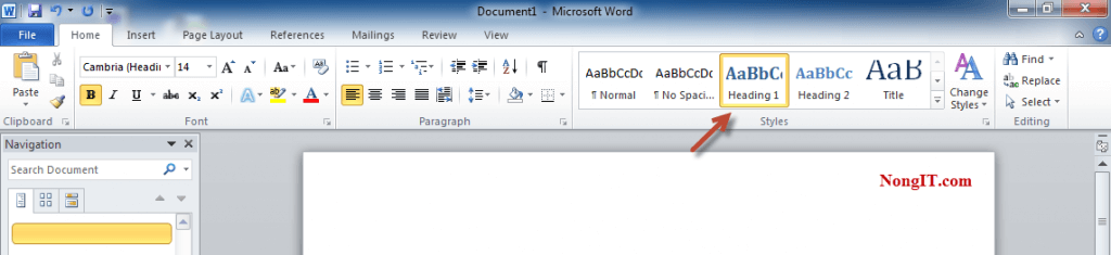 รูปตัวอย่างที่ 1 การทำสารบัญ Microsoft word