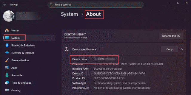 วิธีการดูชื่อคอมพิวเตอร์ หรือ Device name ใน Windows 11 สำหรับการแชร์ปริ้นเตอร์