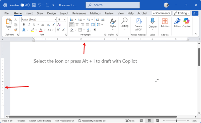ไม้บรรทัดใน Microsoft Word แนวนอนและแนวตั้งอยู่ตรงไหน