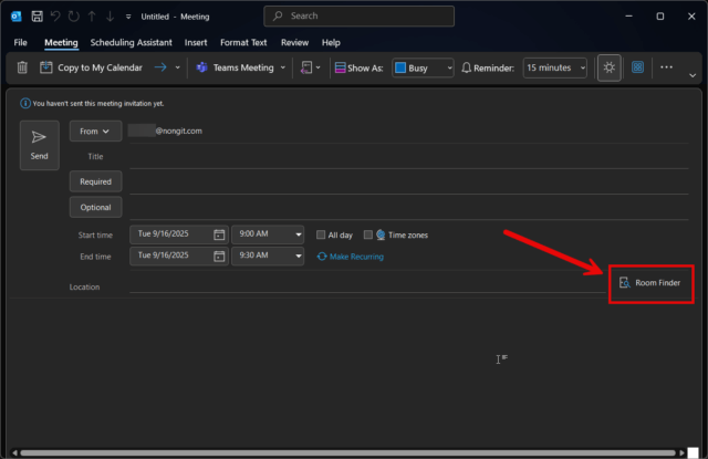 ฟีเจอร์ Room Finder ใน Outlook สำหรับค้นหาและจองห้องประชุมที่ว่าง