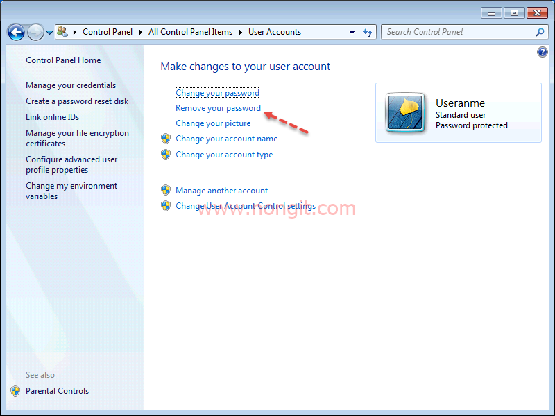 Remove password account windows 1