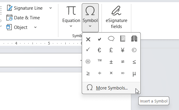 วิธีเปิดเมนู Symbol ใน Microsoft Word