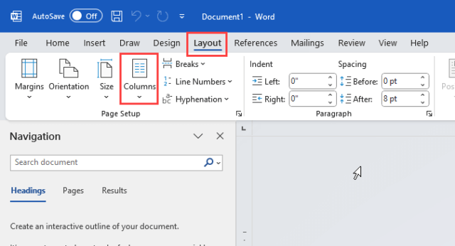 การเริ่มต้นแบ่งคอลัมน์ Word โดยใช้แท็บเค้าโครง (Layout)