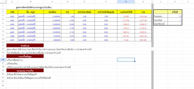 เทมเพลต Excel คำนวณโอทีพนักงาน