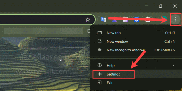 ขั้นตอนแรกในการตั้ง google เป็นหน้าแรกบน Chrome คือการคลิกที่เมนูการตั้งค่า
