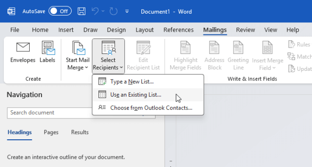 การเชื่อมต่อไฟล์ Excel เพื่อใช้เป็นข้อมูลสำหรับวิธีทําจดหมายเวียน Word