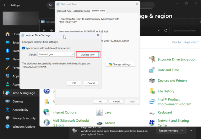การเปลี่ยน Time Server เพื่อแก้ปัญหาการตั้งเวลาในคอมไม่สำเร็จ