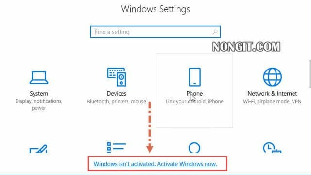 รูปตัวอย่างวิธีการ Activate windows 10 ผ่าน windows settings