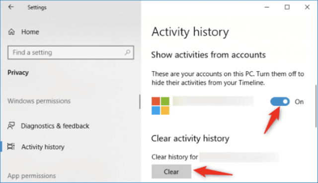 Clear activity history