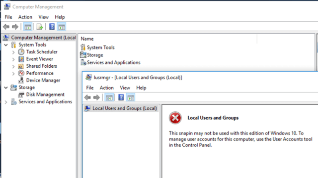 Local Users and Groups ใน Windows 10 home