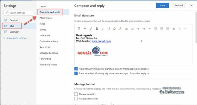 ตั้งค่า Email signature Outlook.com