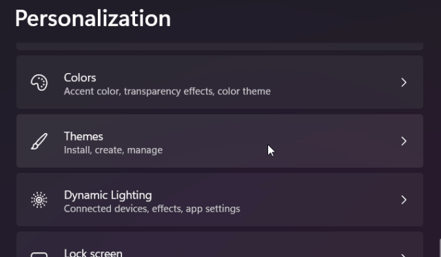 รูปภาพหน้าจอคลิกที่ Themes