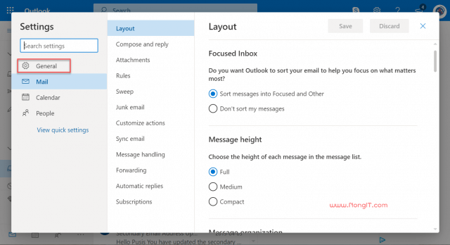 View all Outlook Settings