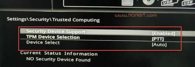 ตั้งค่า Security Device Support เป็น Enable