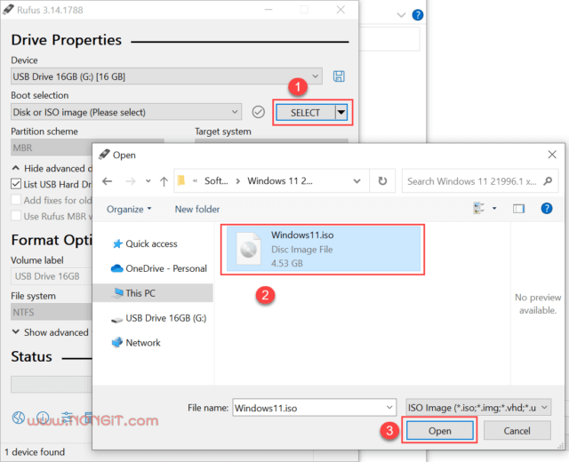 เลือกไฟล์ iso ของ windows 11