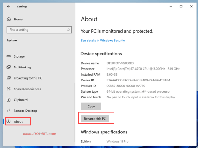 About rename this pc