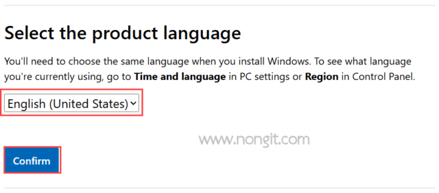 เลือกภาษาสำหรับไฟล์ติดตั้ง Windows 11 ก่อนกดดาวน์โหลด