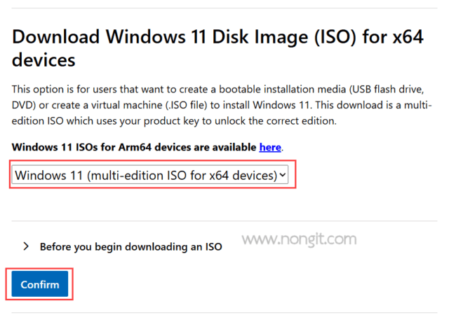 การเลือกเวอร์ชัน Windows 11 multi-edition ISO เพื่อเริ่มดาวน์โหลด