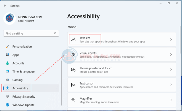  Text Size (ขนาดข้อความ) windows 11