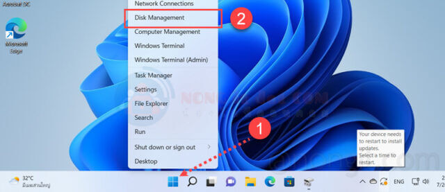 เปิดเมนู start เลือก Disk management
