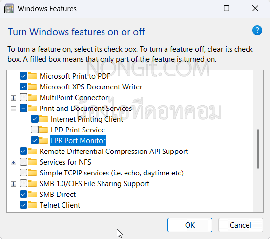 ขั้นตอนการเปิดใช้งาน LPR Port Monitor บน Windows 11/10