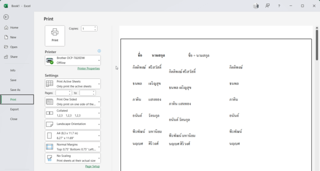 การเข้าสู่หน้า Print Preview ใน Excel เพื่อเตรียมตั้งค่าหน้ากระดาษ excel a4