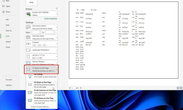 การเลือกใช้คำสั่ง Fit Sheet on One Page ซึ่งเป็นหัวใจสำคัญของวิธีปริ้น excel ให้พอดี a4