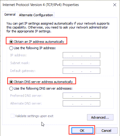 Obtain an IP address automatically