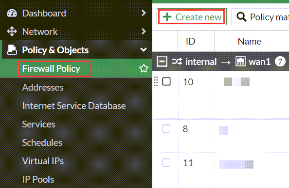Create New a Firewall Policy Fortigate