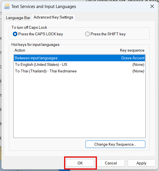 text services and input languages ก็ให้คลิกปุ่ม OK