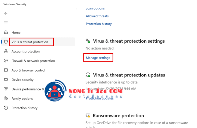 Virus & threat protection settings