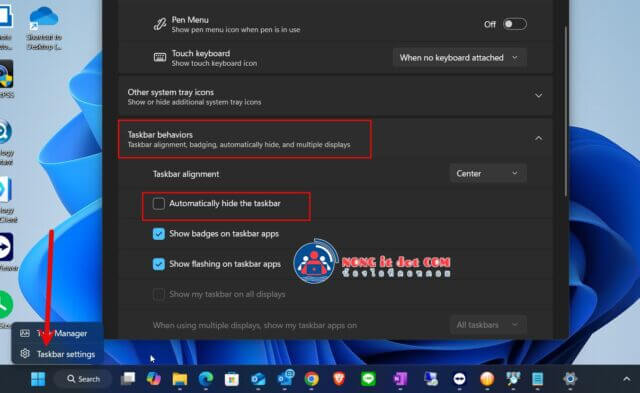 Taskbar behaviors ซ่อน Taskbar windows 11