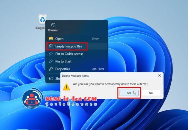 ลบไฟล์ในถังรีไซเคิล windows 11