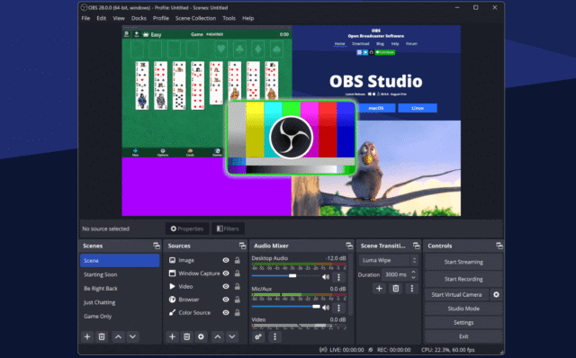โลโก้ OBS Studio ซอฟต์แวร์บันทึกหน้าจอ Windows 11 คุณภาพสูง
