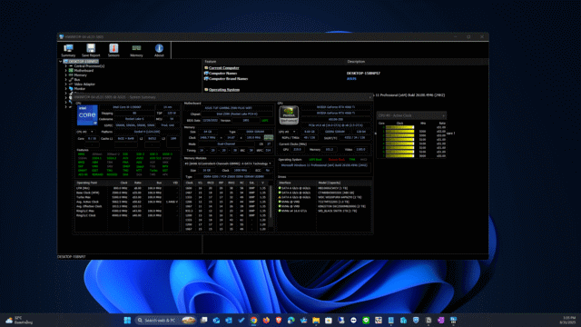หน้าจอโปรแกรมเช็คความร้อน windows 11 HWiNFO แสดงอุณหภูมิ CPU และ GPU อย่างละเอียด