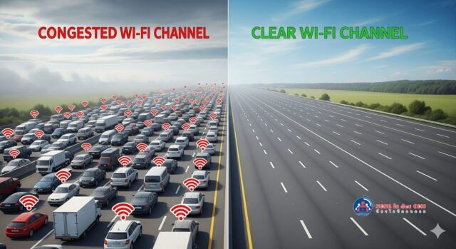 การเปรียบเทียบเพื่อเลือกช่องสัญญาณ Wi-Fi ที่ดีที่สุดระหว่างช่องที่แออัดและช่องที่ว่าง