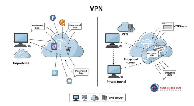การทำงานของ VPN ในการสร้างอุโมงค์ข้อมูลที่ปลอดภัยเพื่อปกป้องความเป็นส่วนตัวออนไลน์
