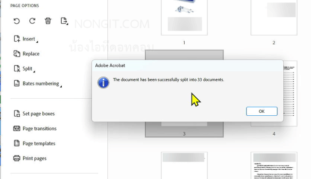 ยืนยันการแยกไฟล์ PDF สำเร็จใน Adobe Acrobat
