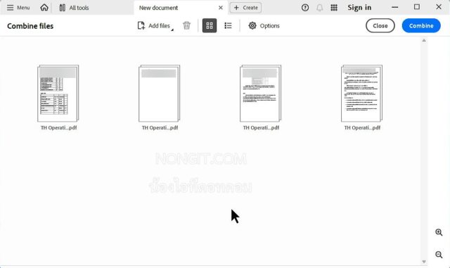 การเพิ่มไฟล์ PDF หลายไฟล์เข้ามาในหน้าต่าง Combine Files ของ Adobe Acrobat