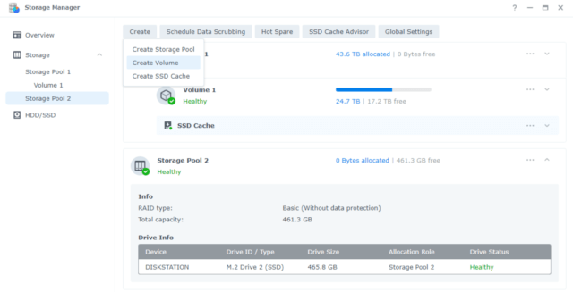 วิธีแก้ปุ่ม Create Storage Pool สีเทาใน Synology สำหรับ M.2 NVMe