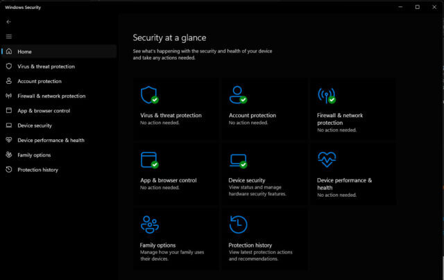 หน้าจอตั้งค่าโปรแกรมล้างไวรัสคอมพิวเตอร์ Microsoft Defender บน Windows 11