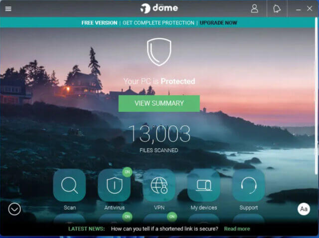 หน้าจอโปรแกรมล้างไวรัส Panda Dome Free Antivirus น้ำหนักเบาไม่กินสเปคคอม